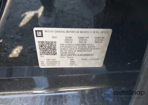 2018 Chevrolet Silverado Custom from USA, damaged, VIN 3GCUKPEC6JG206637